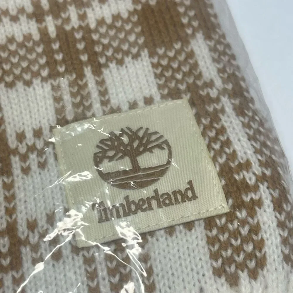 Timberland Scarf Buffalo Plaid 100% Acrylic Beige Off-White
